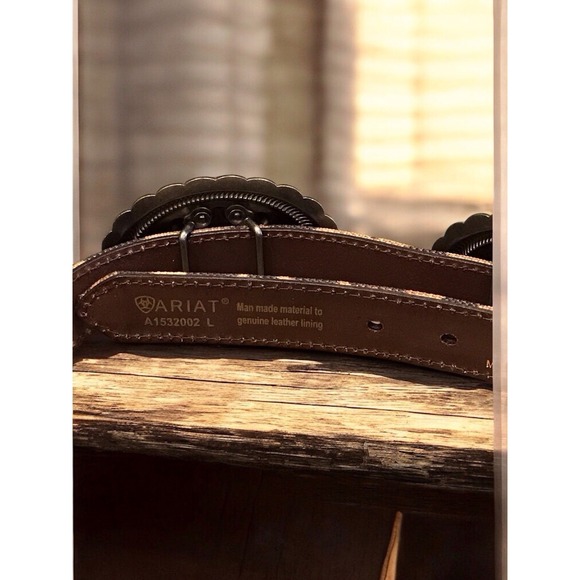 ARIAT  Silver/Turquoise CONCHO BELT  LEOPARD Leather Western Cowgirl Rodeo Sz L - Picture 6 of 6